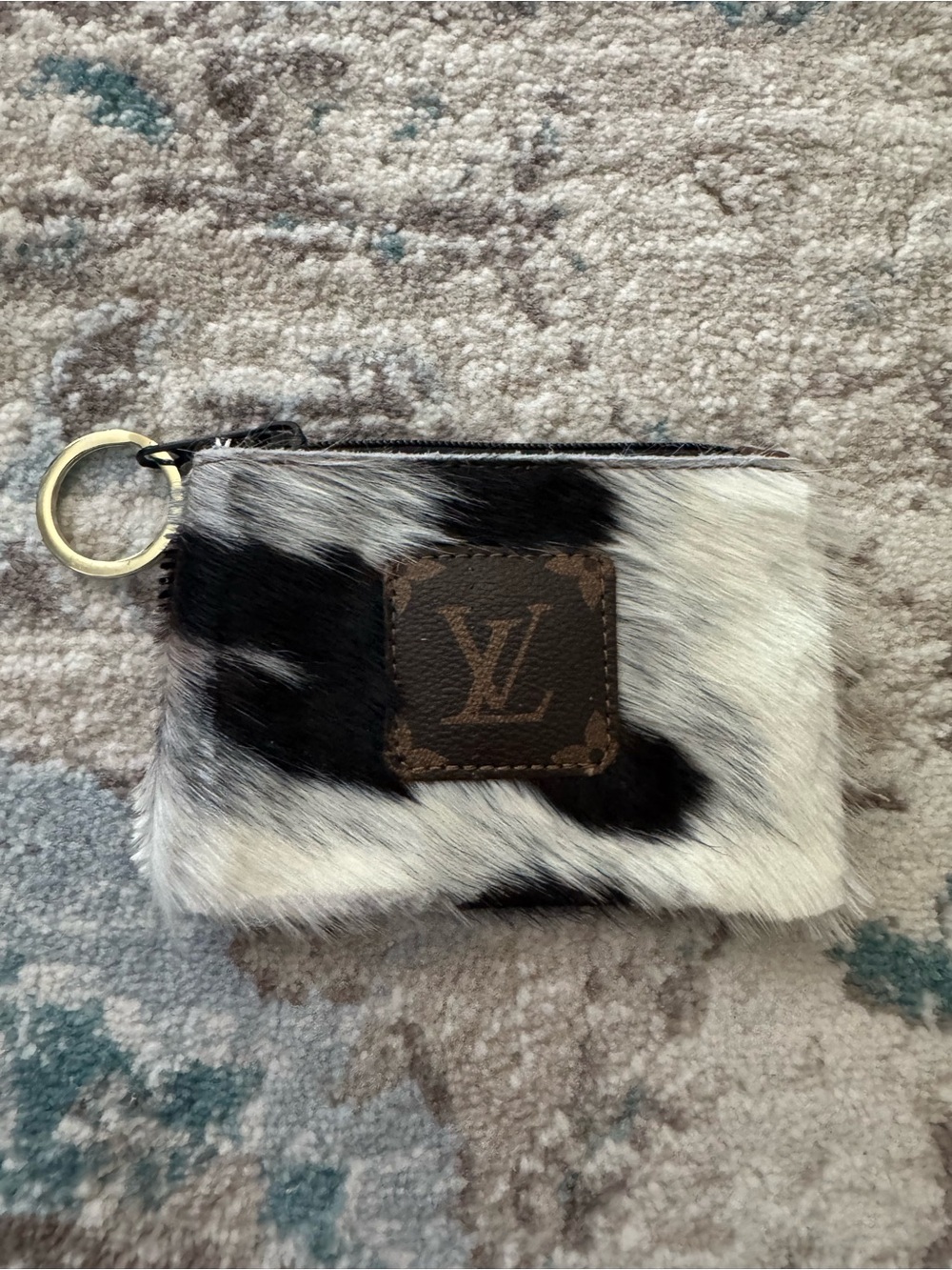 Louis Vuitton Black & White Haircalf Zip Pouch Keyring